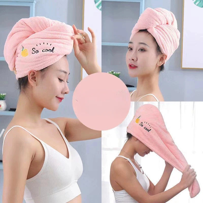 Coral Plush Thick Dry Hair Cap Cartoon Embroidery Absorbent Triangle Cap Women's Bath Cap Absorbent Dry Hair Towel