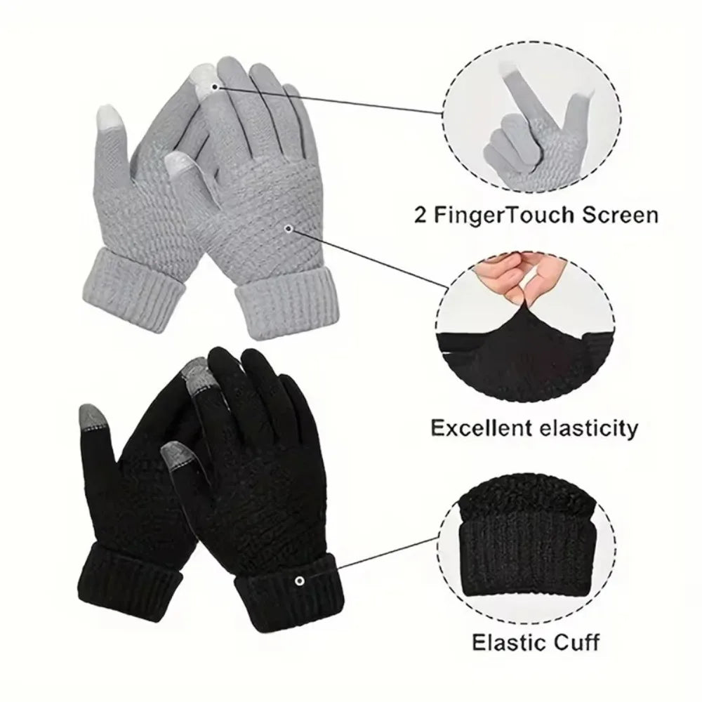 Men's and Women's Winter New Minimalist Knitted Gloves with Mobile Touch Screen Operation Thick and Warm Outdoor Gloves