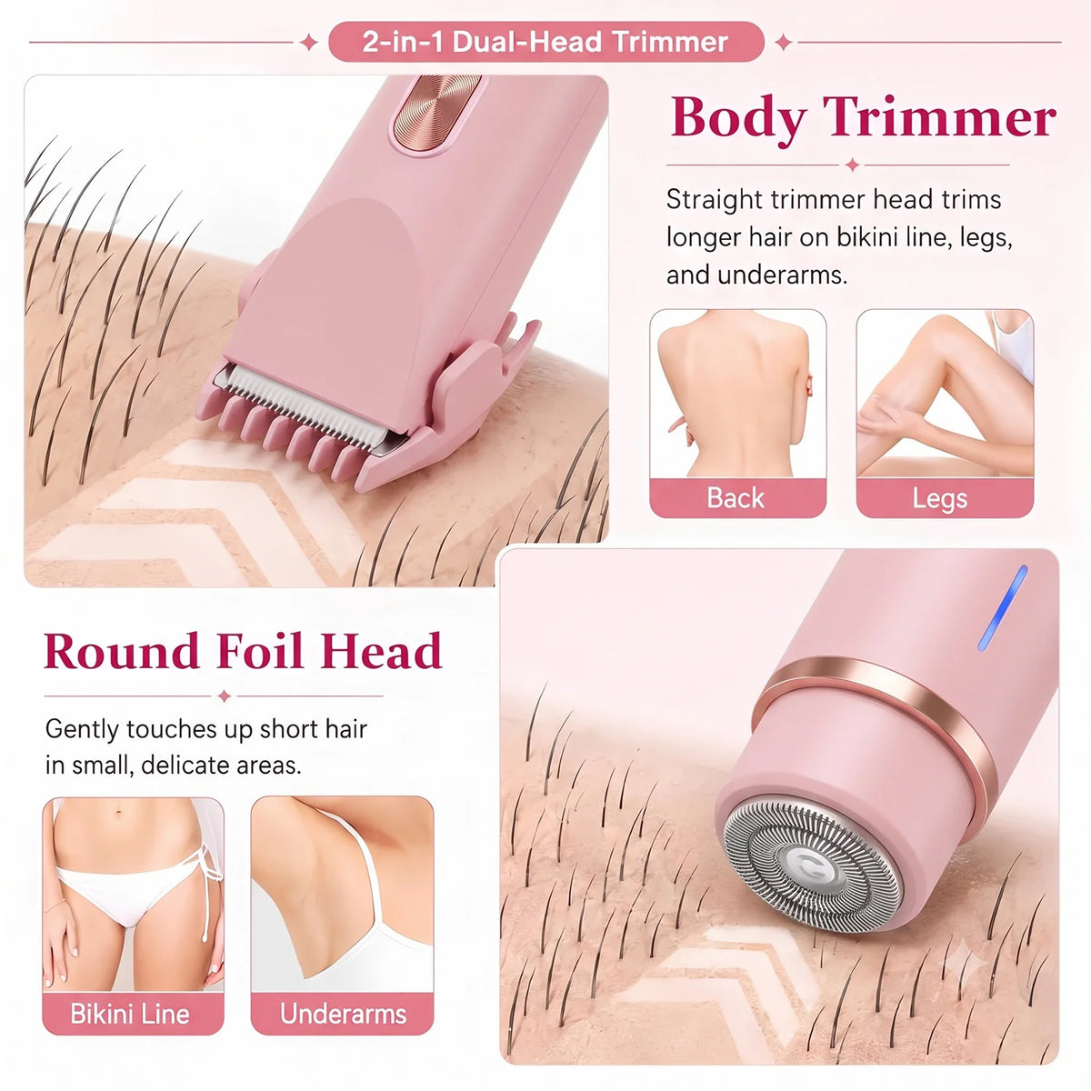 Electric Shaver for Woman Double Head Dual Purpose Female Razor Body Epilator Leg Underarm Bikini Electric Hair Remover Trimmer