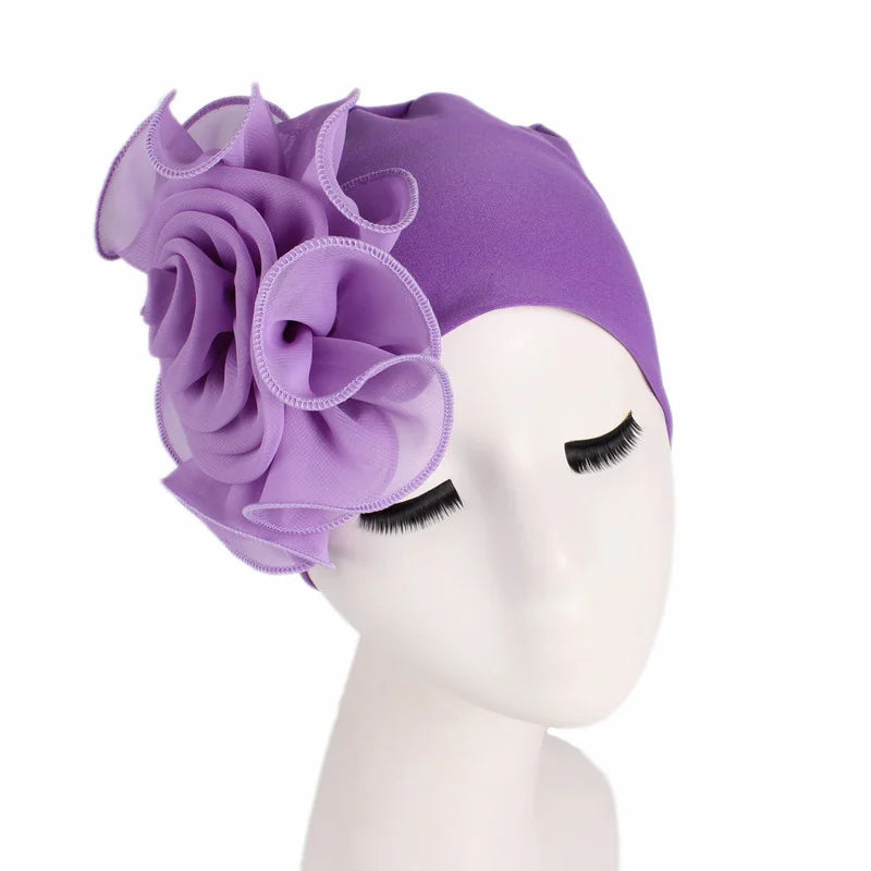 Newly Big Lace Flower African Bandana Head Wrap Women Elastic Hair Loss Cap Turban Wedding Party Headwear Hair Accessories