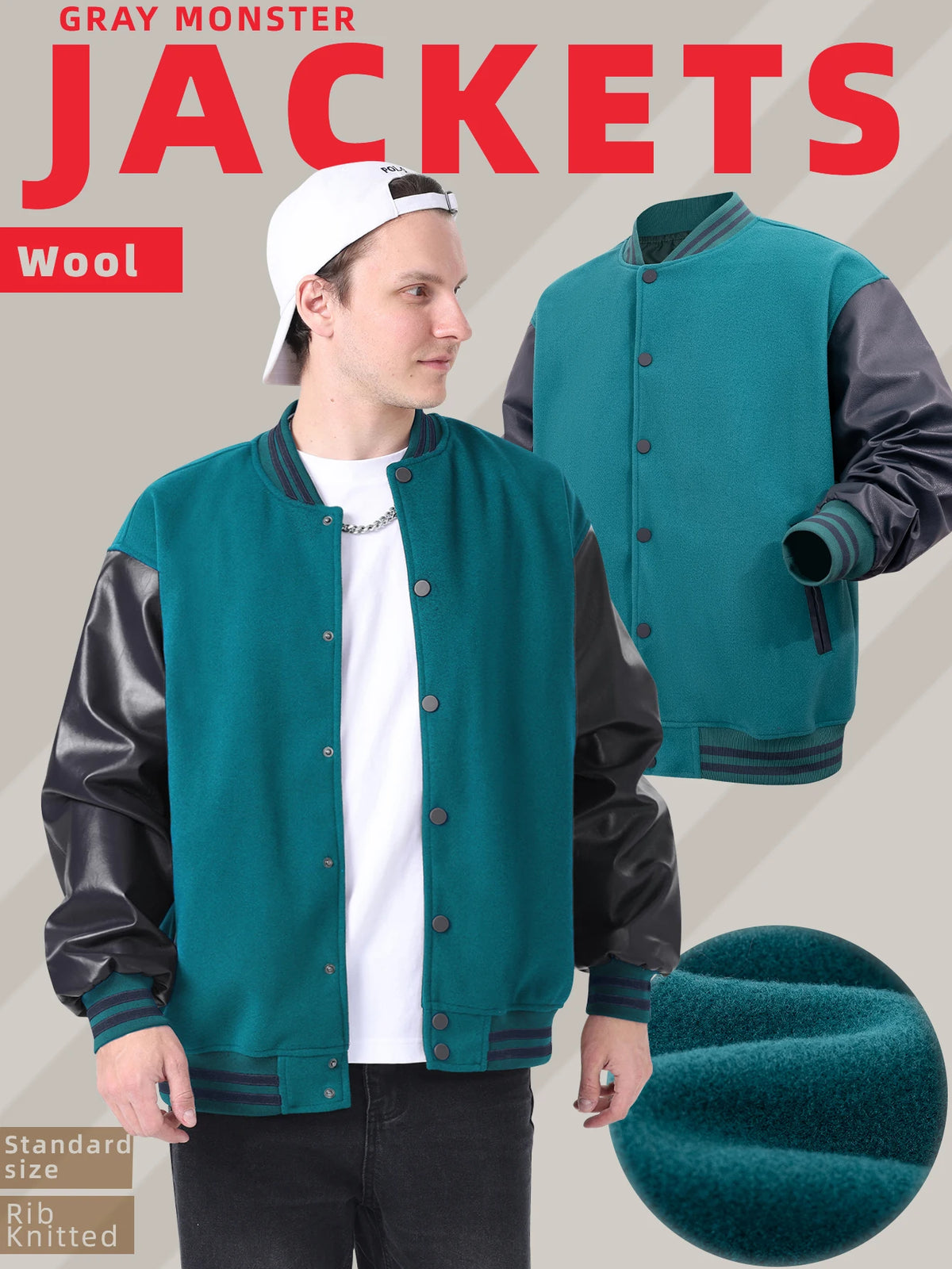 Mens Classic Varsity Jacket Vintage Letterman Style Baseball Coat Multiple Colors Available Streetwear with Faux Leather Sleeves