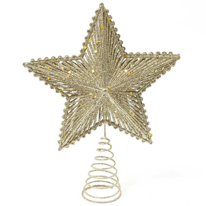 Christmas Tree Top Decor Glitter Hollow Star for Home Room Decoration Xmas Tree Ornaments Navidad New Year 2025 Gift Accessories