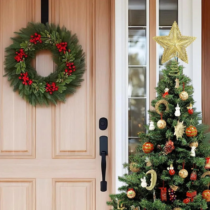 Christmas Tree Top Decor Glitter Hollow Star for Home Room Decoration Xmas Tree Ornaments Navidad New Year 2025 Gift Accessories