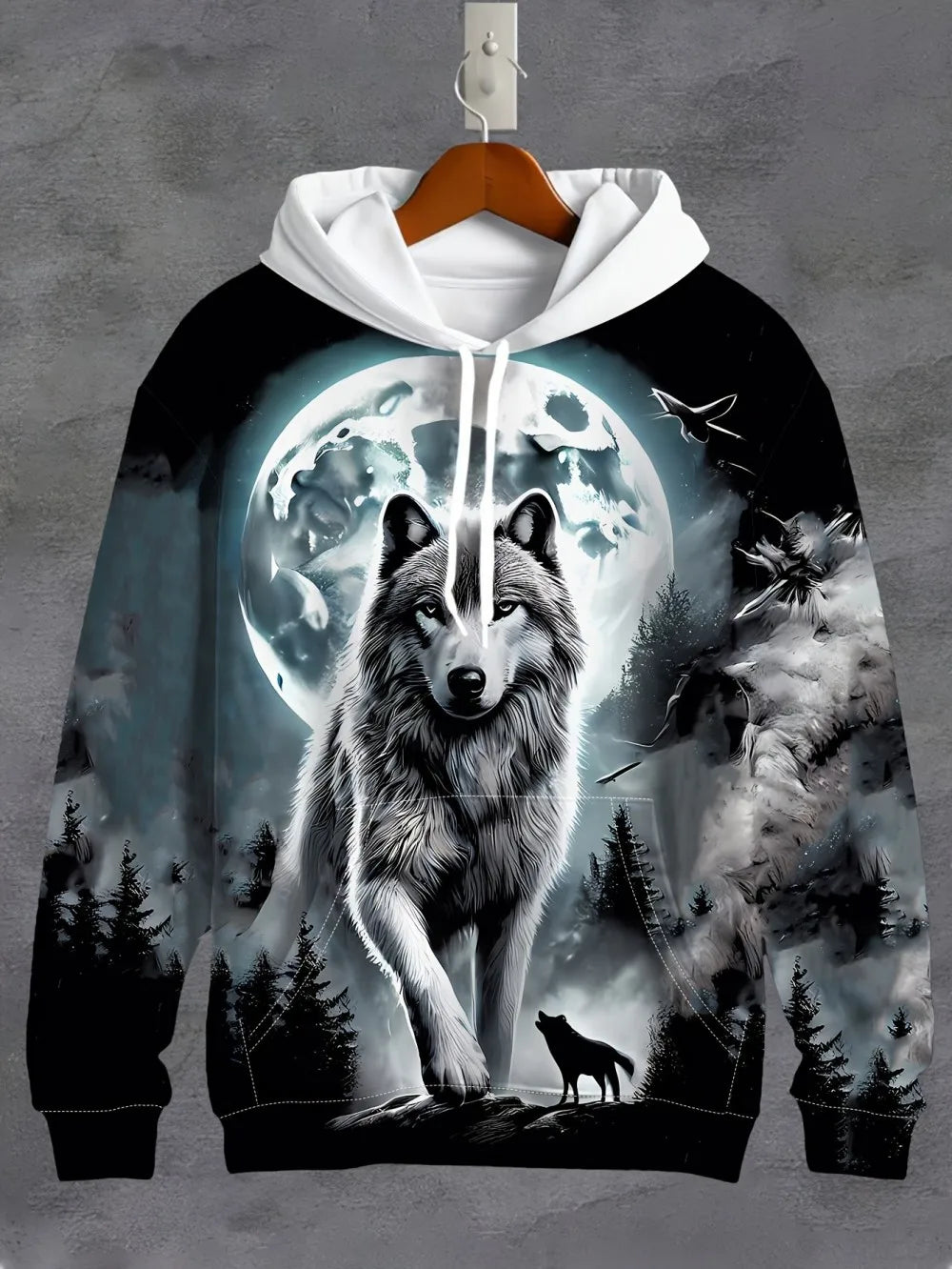 New European and American autumn men's animal print micro elastic comfortable hooded sweatshirt outdoor urban fashion clothing