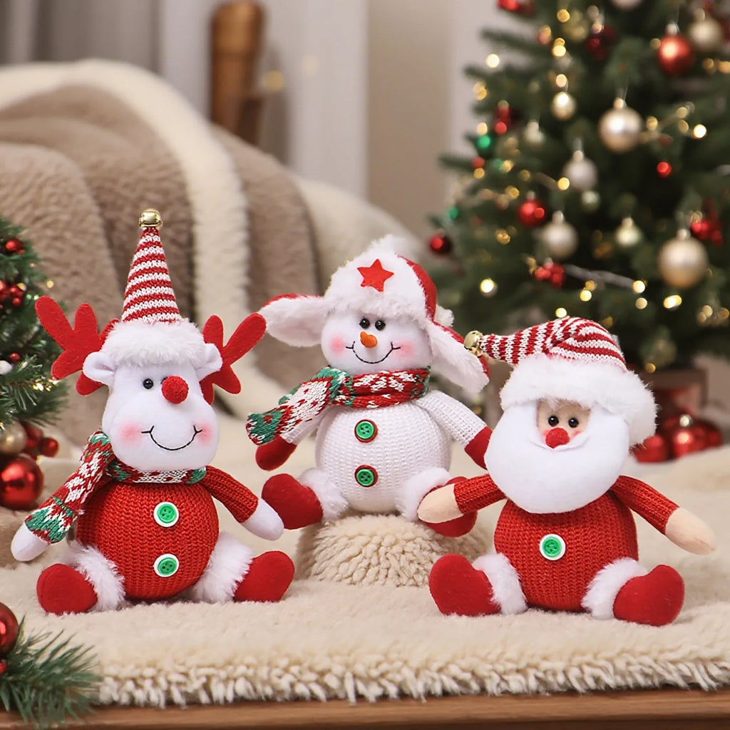 Christmas Plush Hanging Ornaments Santa Snowman Reindeer Doll Pendant with Scarf for Xmas Tree Home Holiday Party Decor