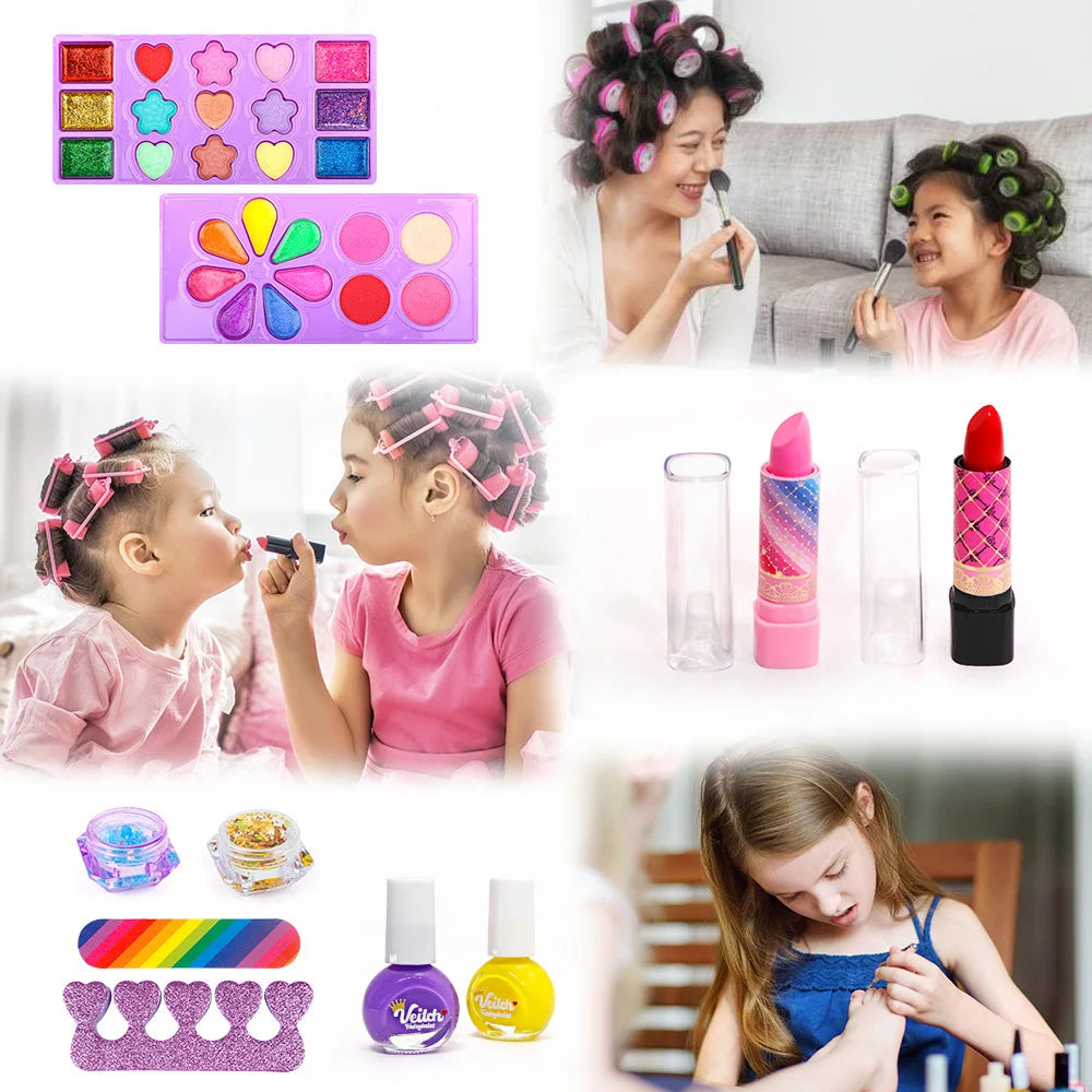Crystal Makeup Set for Girls Washable Makeup Kit Kids Nail Art Kit with Cosmetic Case Non-toxic Safe Birthday Gifts