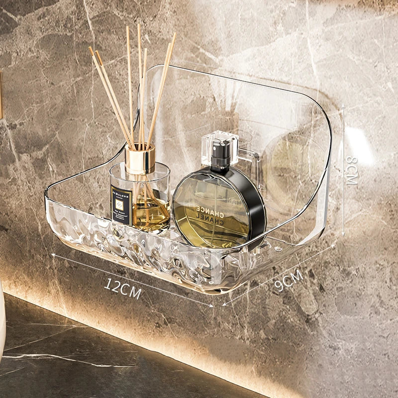 Acrylic Transparent Storage Rack Bathroom Wall Mounted Punch Free Cosmetic Storage Tray Makeup Organizer Bathroom Kitchen Shelf