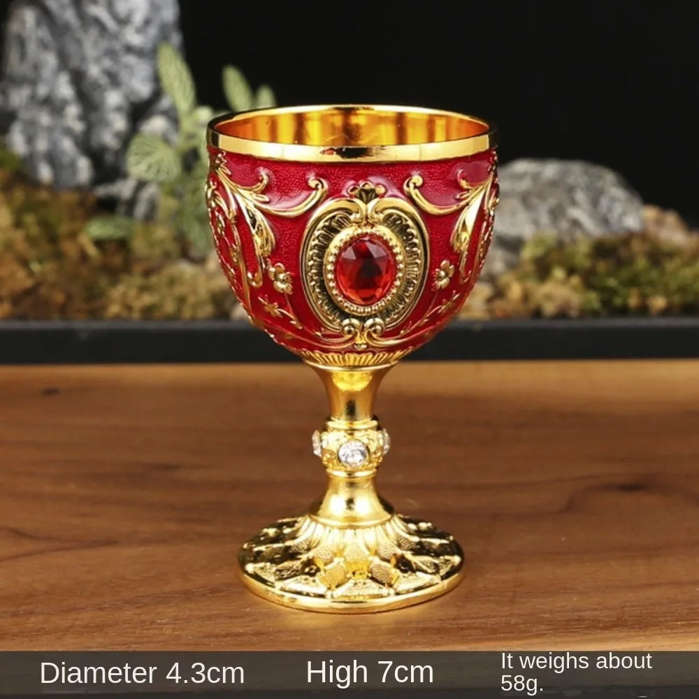 Vintage Embossed Wine Cup Metal European Style Goblet Drinkware Anti-break Diamond-encrusted White Wine Cup
