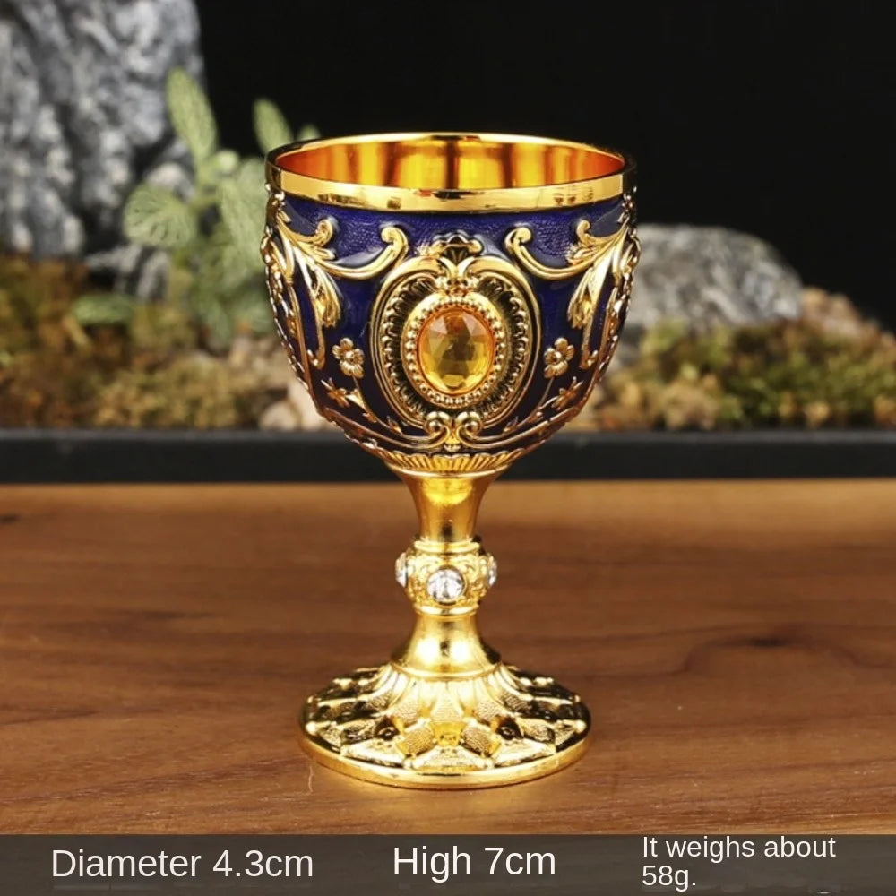 Vintage Embossed Wine Cup Metal European Style Goblet Drinkware Anti-break Diamond-encrusted White Wine Cup