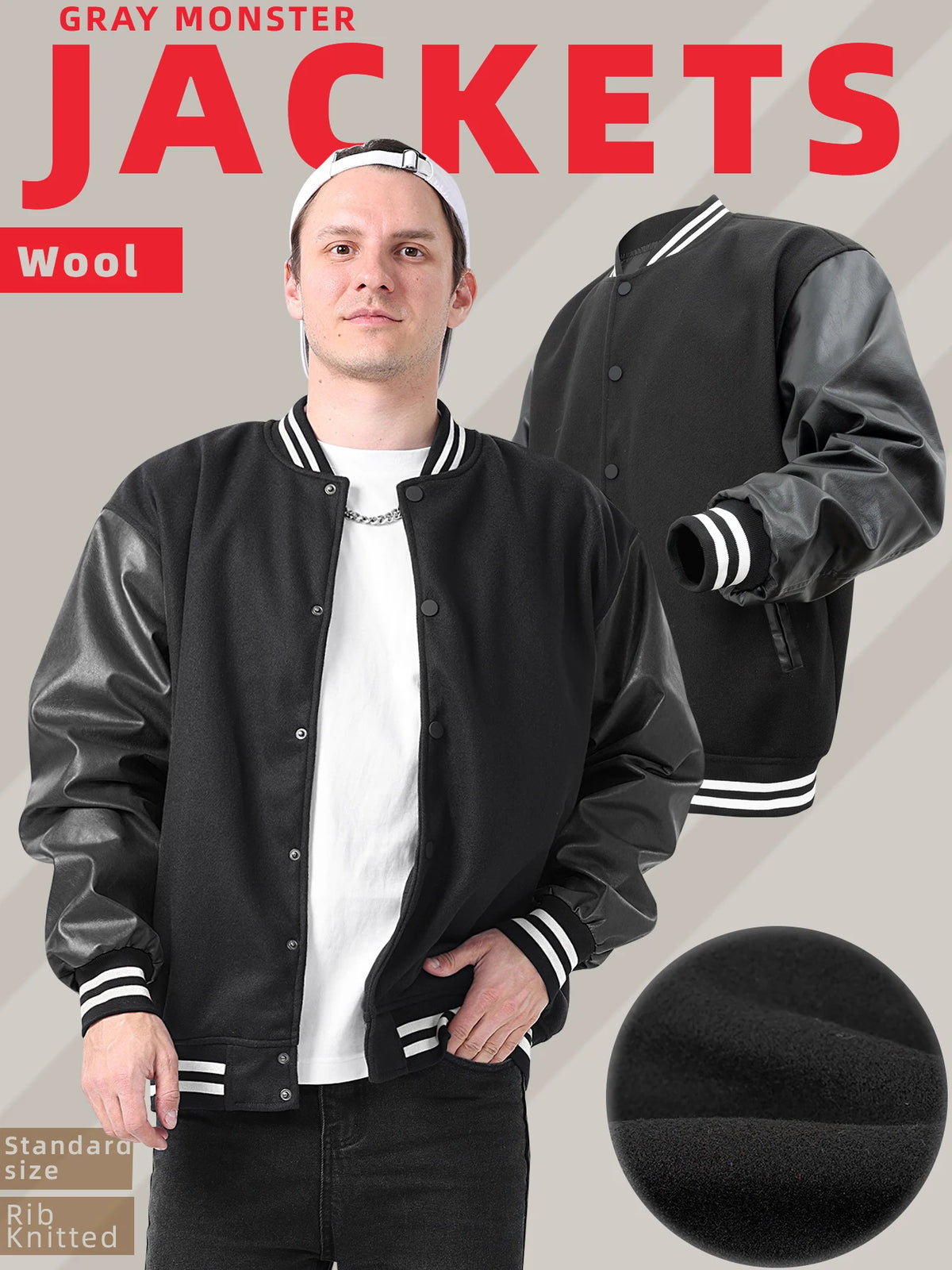 Mens Classic Varsity Jacket Vintage Letterman Style Baseball Coat Multiple Colors Available Streetwear with Faux Leather Sleeves