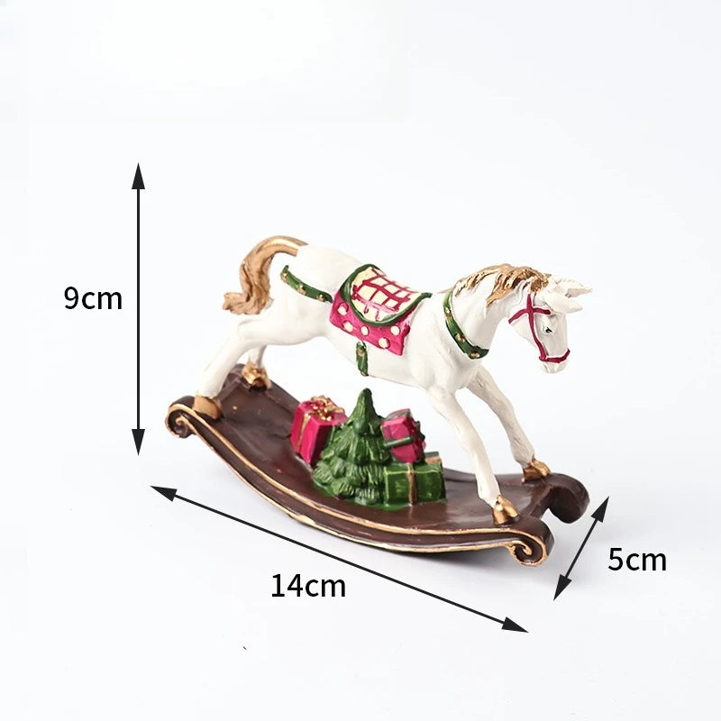 Christmas Decor Gift Resin Rocking Horse Ornament Home Living Room Bookcase Room Layout Decor Figurine Present