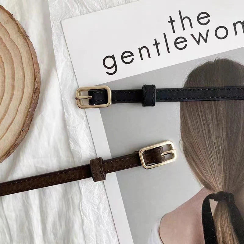 **Retro French PU Leather Belt For Women Unisex Belts Buckle Luxury Belts Female Jeans Waist Belts Men Waistband Thin Belts