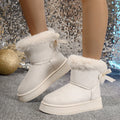 New Fashionable Bow Round Toe Elegant Snow Boots Winter Flat Wear-resistant Soft Students Plus Velvet Warm Women's Shoes