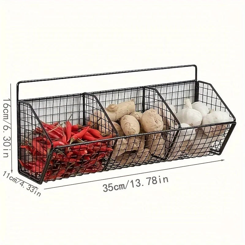 Wall Mounted Kitchen Storage Basket Suitable for Durable Metal Wire Storage of Spices, Garlic, Onions, and Vegetables