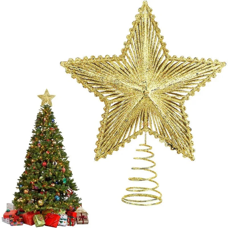 Christmas Tree Top Decor Glitter Hollow Star for Home Room Decoration Xmas Tree Ornaments Navidad New Year 2025 Gift Accessories