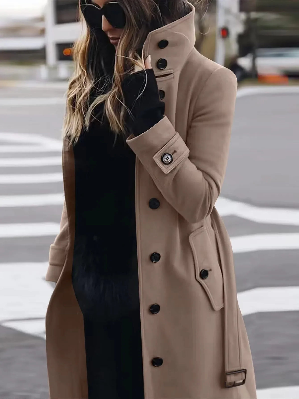 Women Autumn Winter  Wool Coat Blends Overcoat Solid Color Button Turtleneck Long Sleeve Casual Fashion  Winter Coat Regular