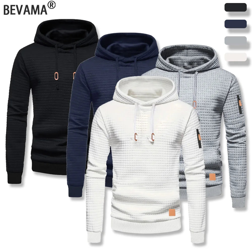 Men's Waffle Pattern Hoodie Autumn/Winter Casual Solid Pullover Warm Sweatshirt Loose Outdoor Sports Hoodie Tops Men's Clothing