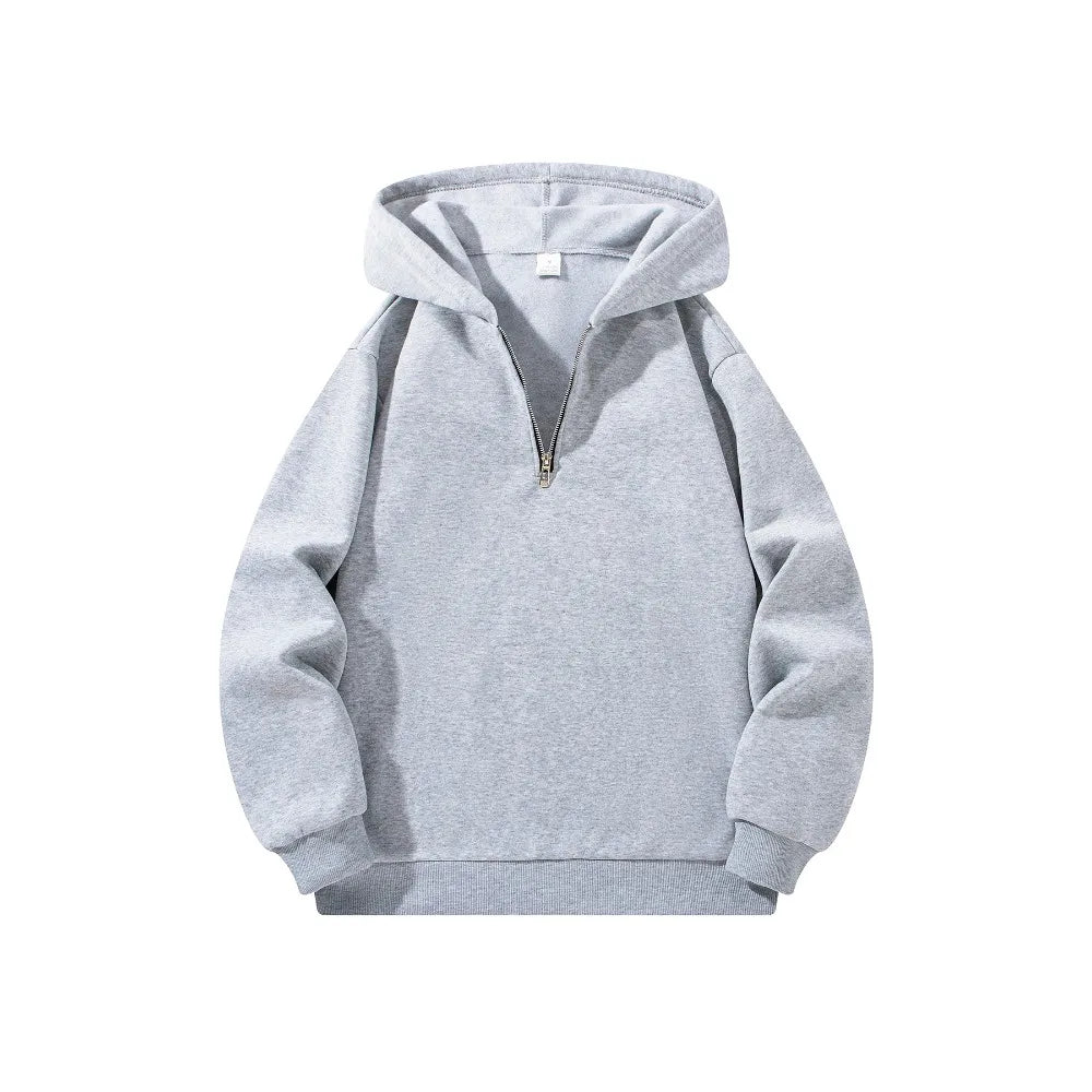Men's Half Zipper Hooded Hoodies New Solid Color Long Sleeve Sweatshirts Autumn Loose Sport Warm Sweats Fashion Casual Pullover