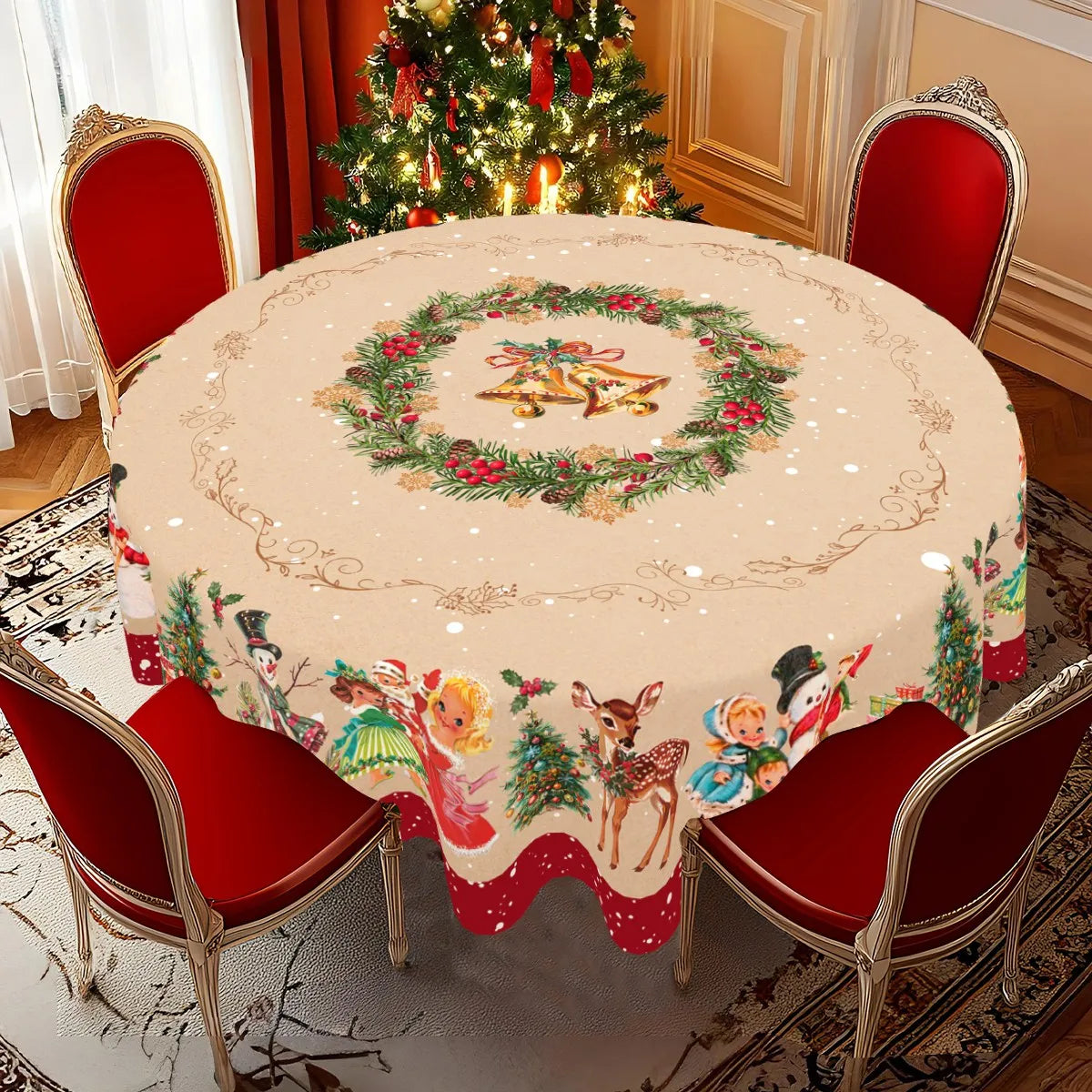 Vintage Christmas Tablecloth Snowman Princess Table Cover for Winter Holiday Navidad Dinning Table Decor Home Decoration 2025