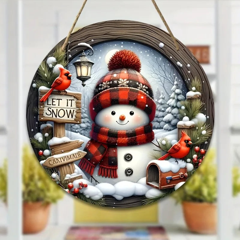 7.9" Christmas Wreath Centerpiece Decoration - Acrylic  Round Holiday Wall Door Hanging Ornament Snowman Christmas Home Decor