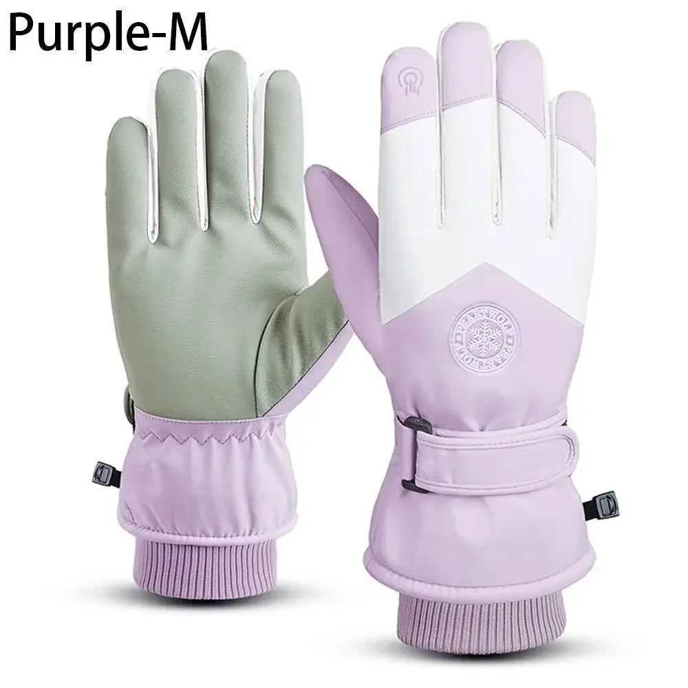 Winter Snowboard Ski Gloves PU Leather Non-slip Touch Screen Waterproof Motorcycle Cycling Fleece Warm Riding Gloves