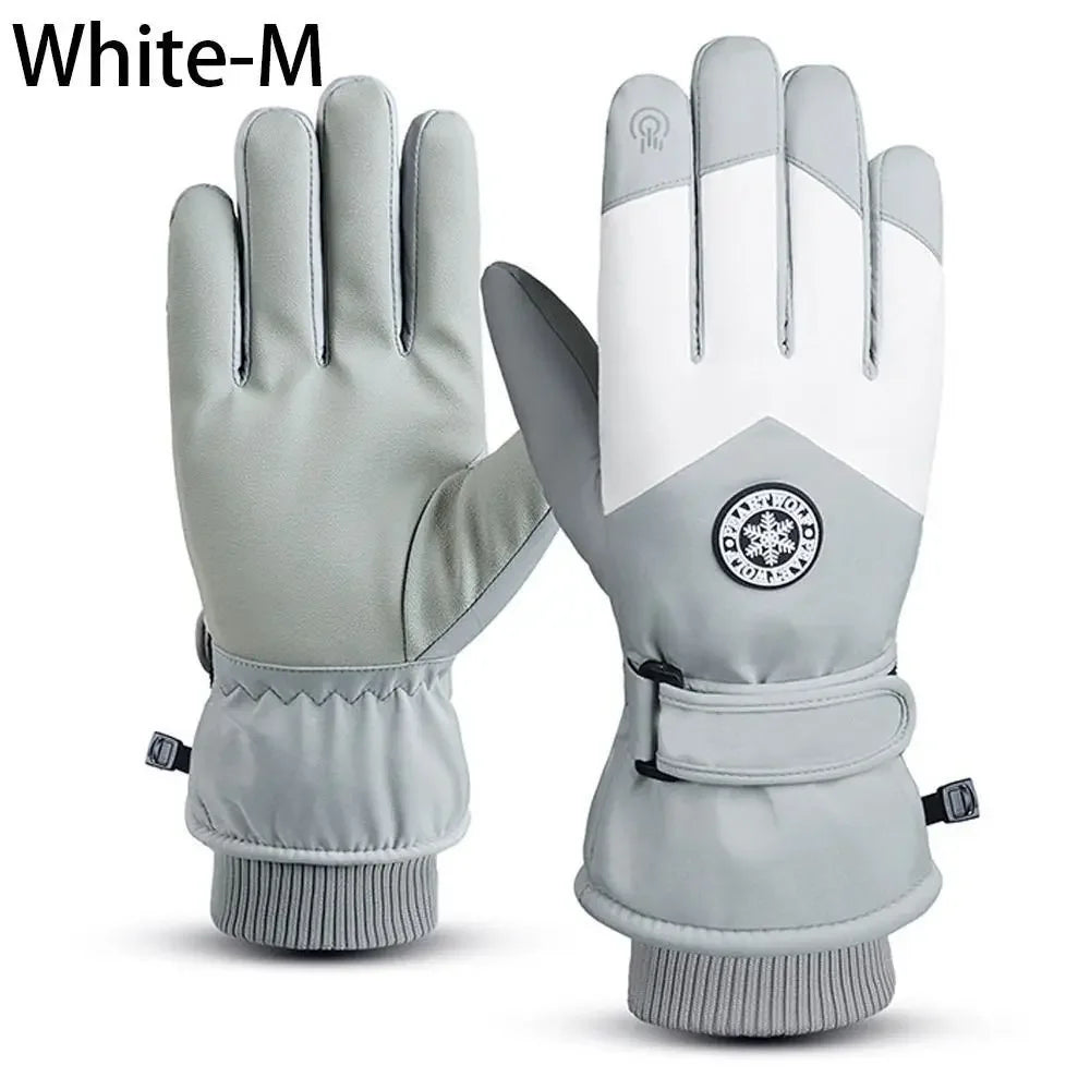 Winter Snowboard Ski Gloves PU Leather Non-slip Touch Screen Waterproof Motorcycle Cycling Fleece Warm Riding Gloves
