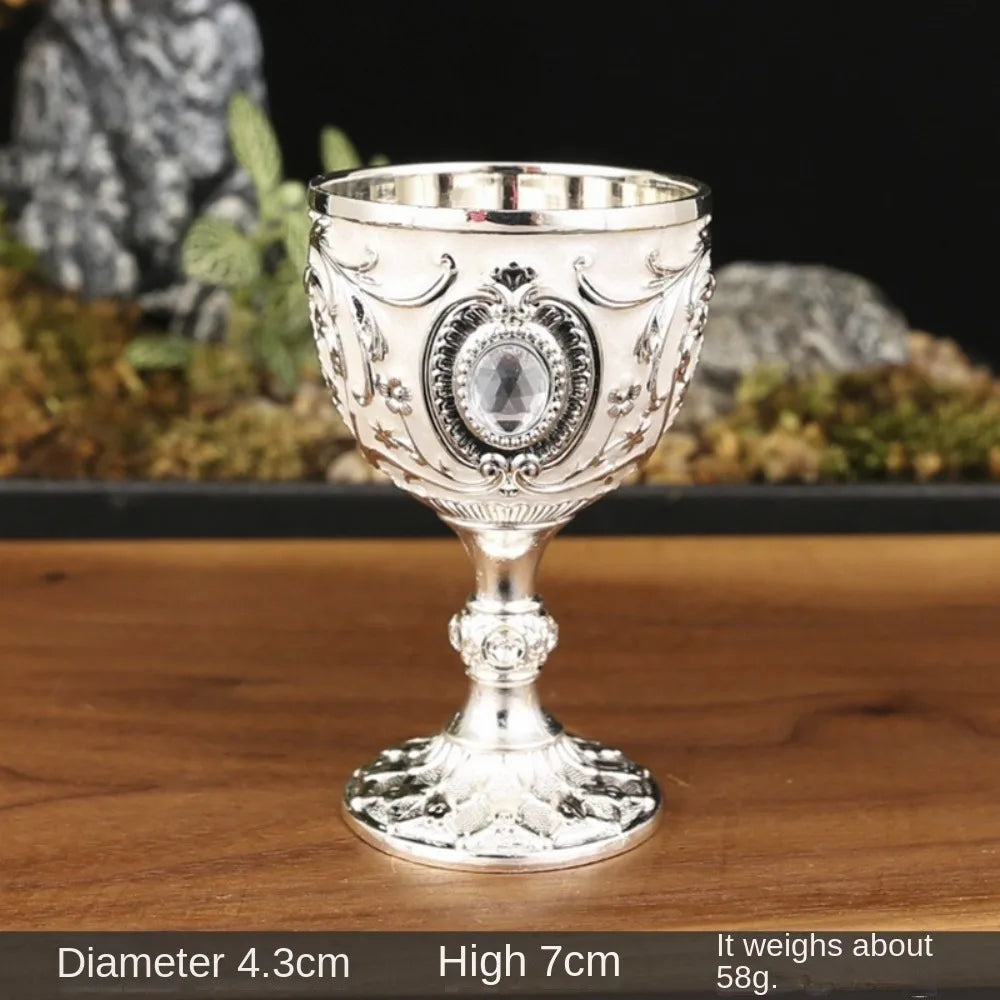 Vintage Embossed Wine Cup Metal European Style Goblet Drinkware Anti-break Diamond-encrusted White Wine Cup