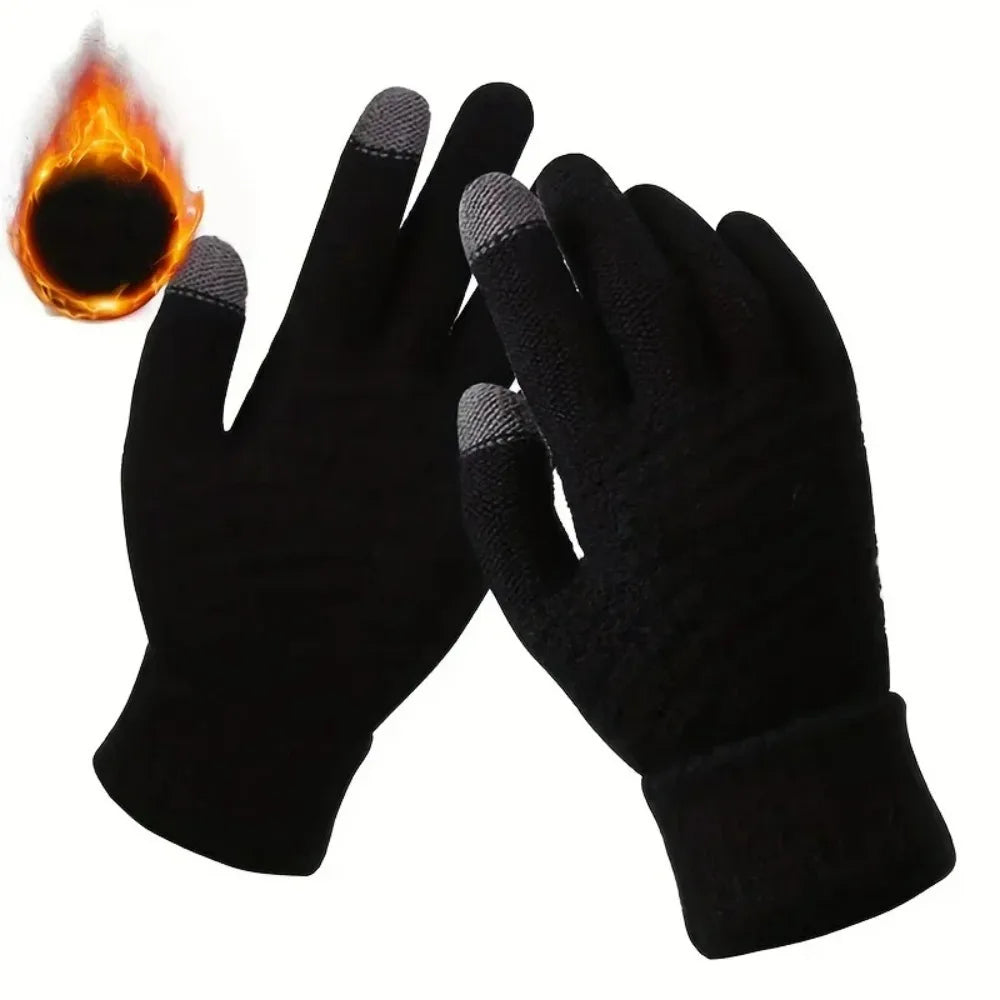 Men's and Women's Winter New Minimalist Knitted Gloves with Mobile Touch Screen Operation Thick and Warm Outdoor Gloves