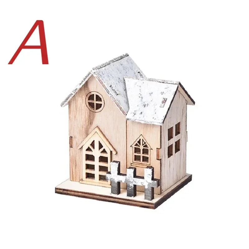 Christmas LED Wooden House Ornament Luminous Cabin Decoration For Home Tabletop Xmas Tree DIY Decor Kids Gift New Year