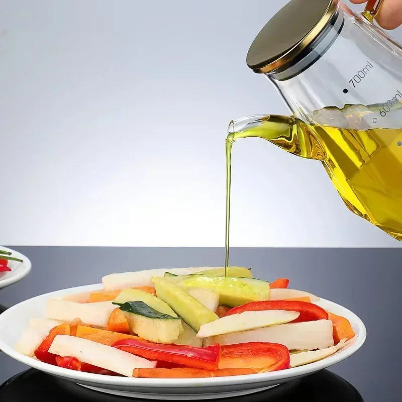 JUSTINLAU Glass Oil Pots 500/700/900ml Leak Proof Diamond Oil Bottle with Scale/Lid Sauce Vinegar Condiment Storage Container