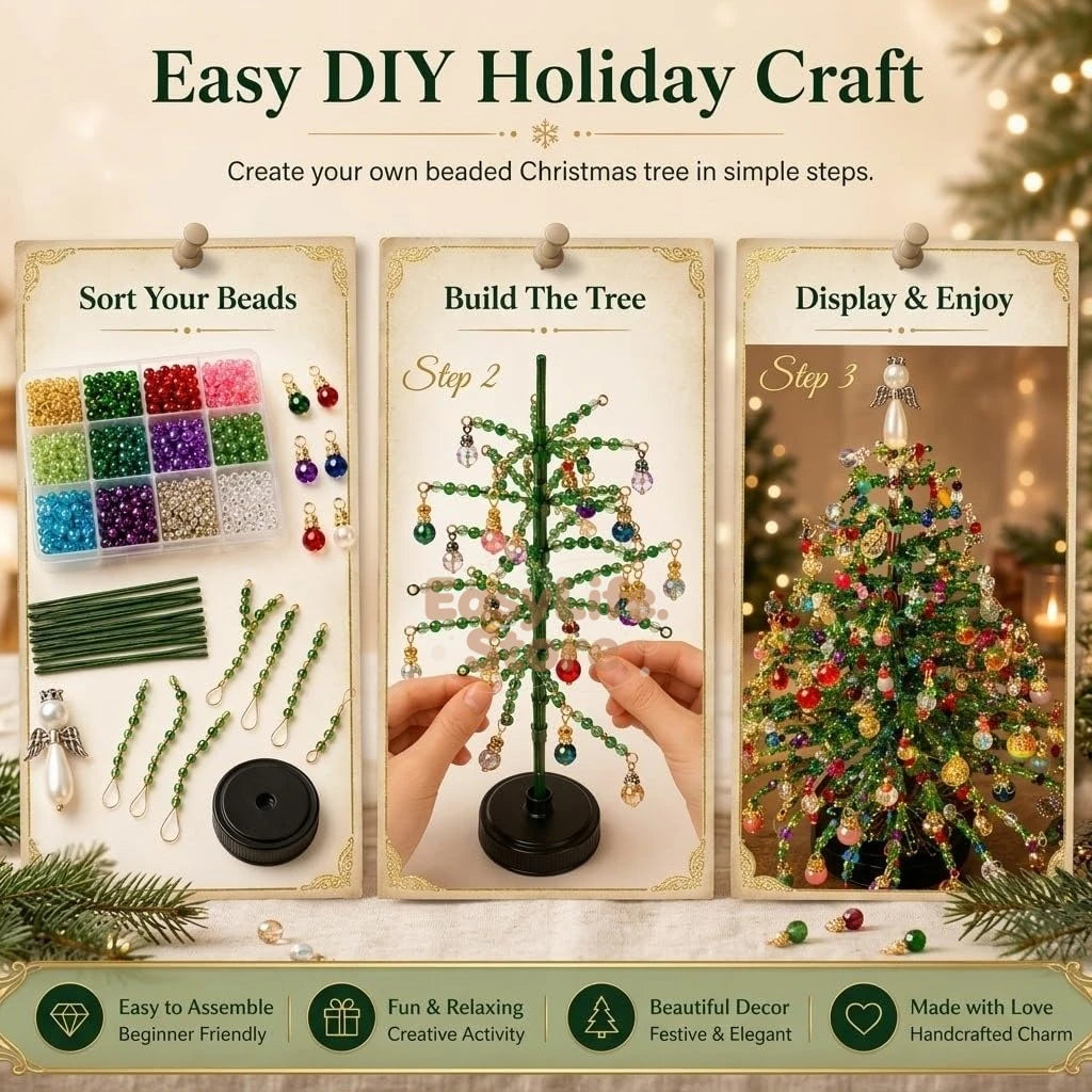 DIY Beaded Christmas Tree Kit with Lights for Adults, Tabletop Decor DIY Set Christmas Halloween Ornaments Xmas Decor