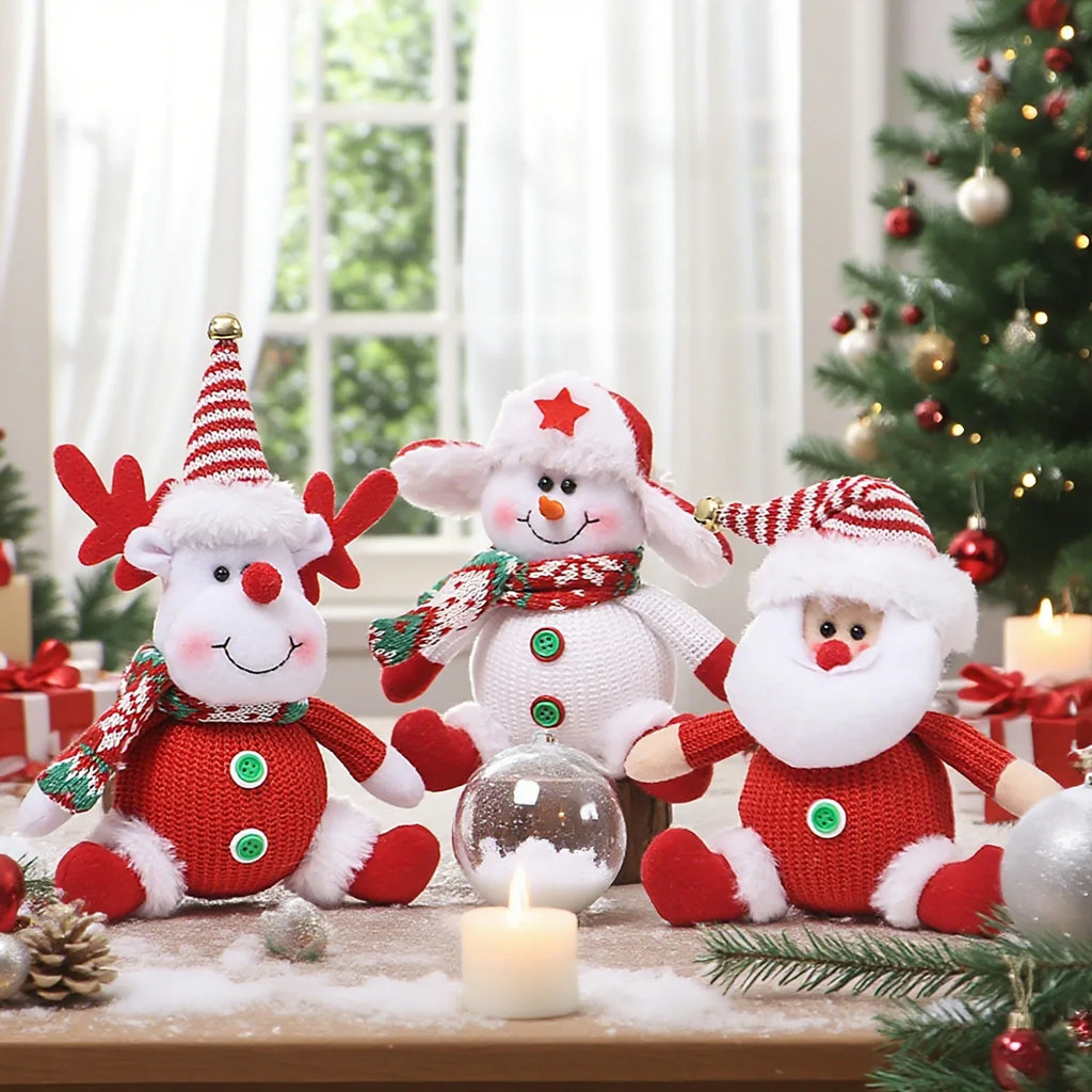 Christmas Plush Hanging Ornaments Santa Snowman Reindeer Doll Pendant with Scarf for Xmas Tree Home Holiday Party Decor