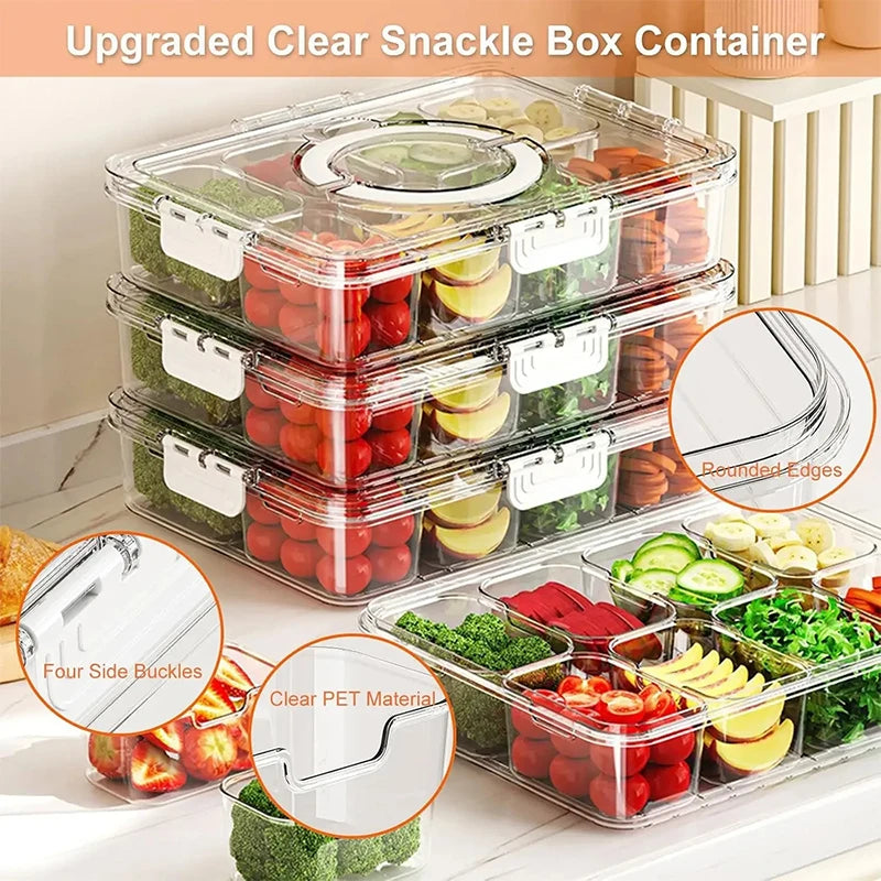 8-Grid Divided Plate with Lid Food Storage Box Snack Box Fruit Storage Container Candy Fruits Nuts Clear Refrigerator Organizer