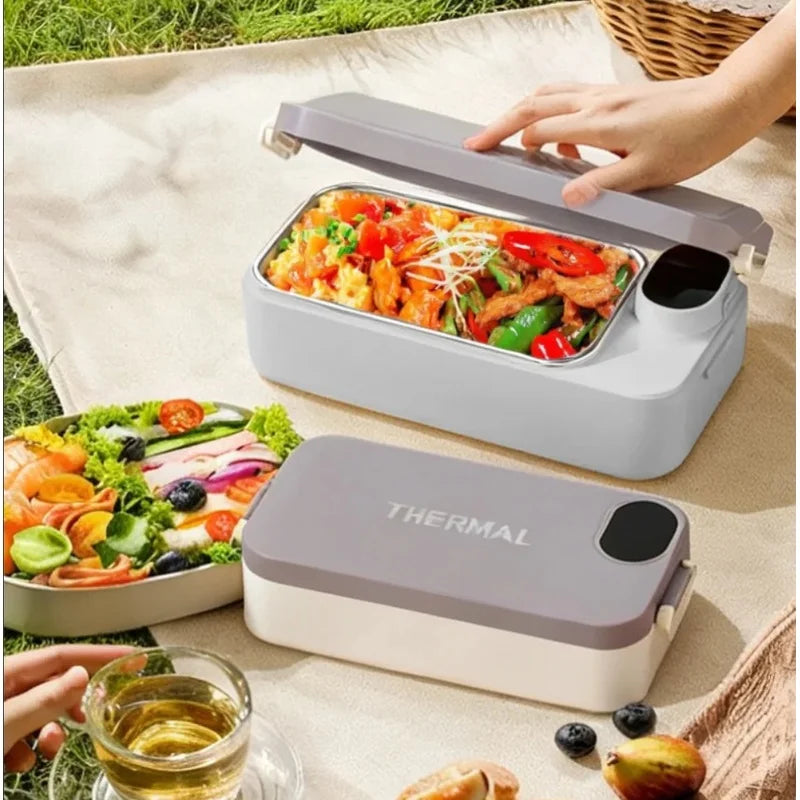 Portable Heated Lunch Box 304 Stainless Steel Container USB-Powered No Water Added Design for Office Car & Travel Meal Warming