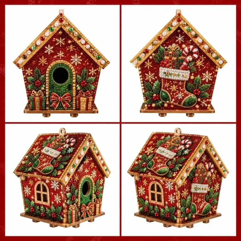 Christmas 3D House Pearl Painting DIY Set Cottage Diamond Painting Set Wooden Art Christmas Tree Ornaments For Home Decora Gifts
