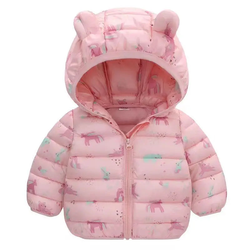 Children's Cotton Coat Baby Cartoons Down Jacket Boys Hooded Colthing Girls Warm Winter Clothes Toddler Kids Outerwear 0-5Y