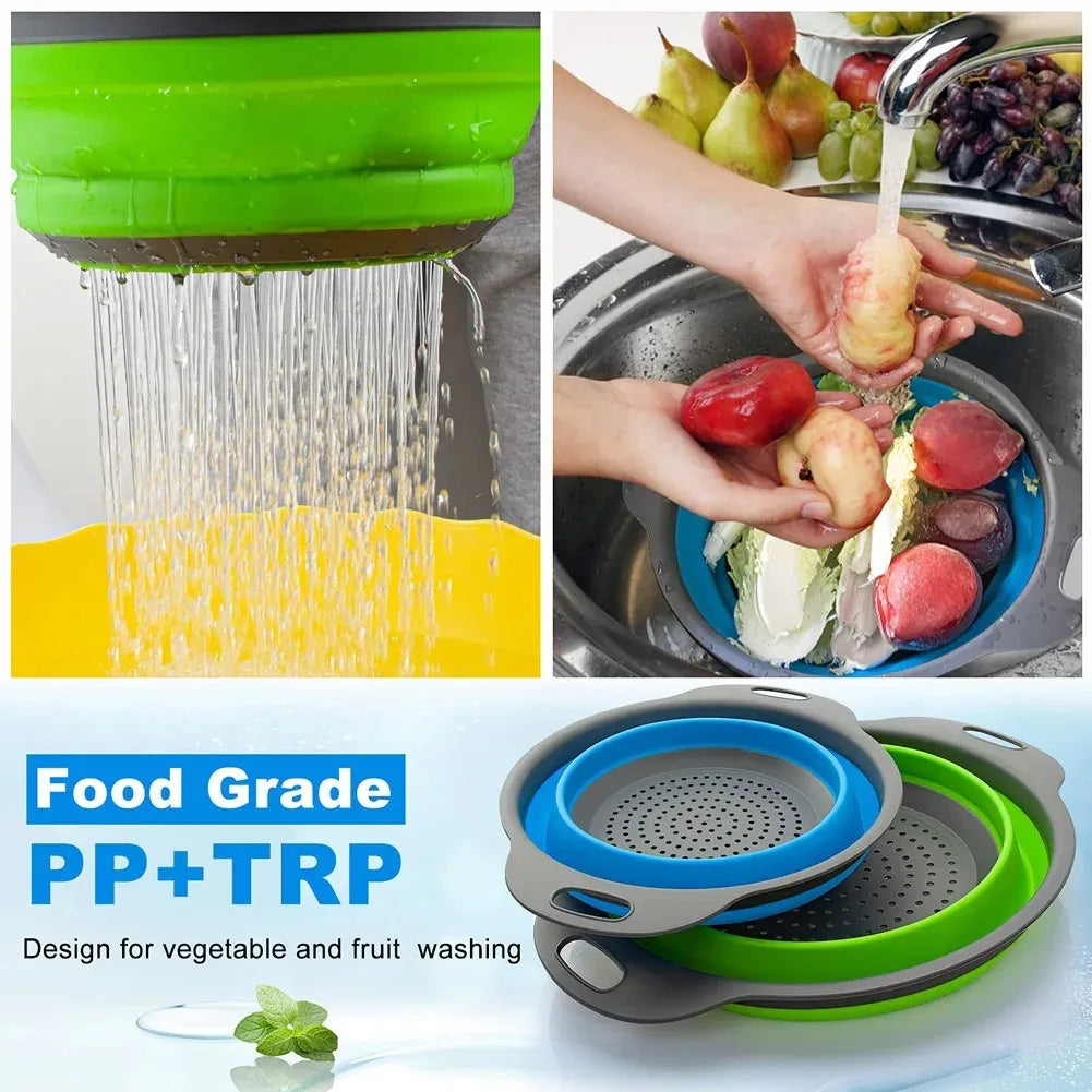 Silicone Folding Drain Basket Fruit Vegetable Washing Basket Foldable Strainer Colander Collapsible Drainer Kitchen Storage Tool