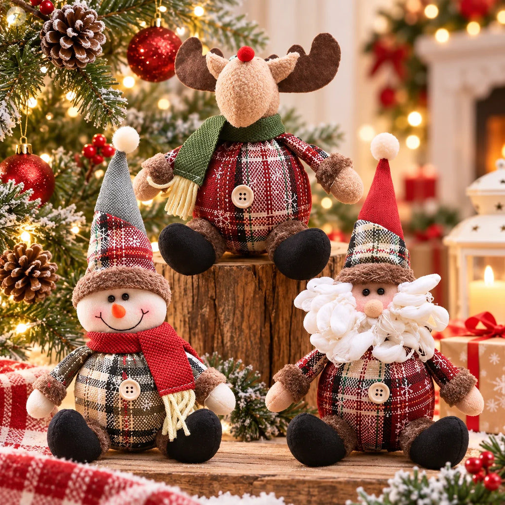 Christmas Dolls Tree Decor Standing Santa, Snowman and Reindeer Figurines for Home Decor Birthday Gifts Merry Christmas