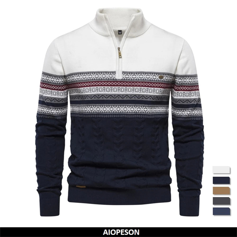 2023 New Autumn High Quality Zipper Pullers Men Warm Winter Cotton Sweaters for Men Ethnic Patterns Casual Mens Sweater