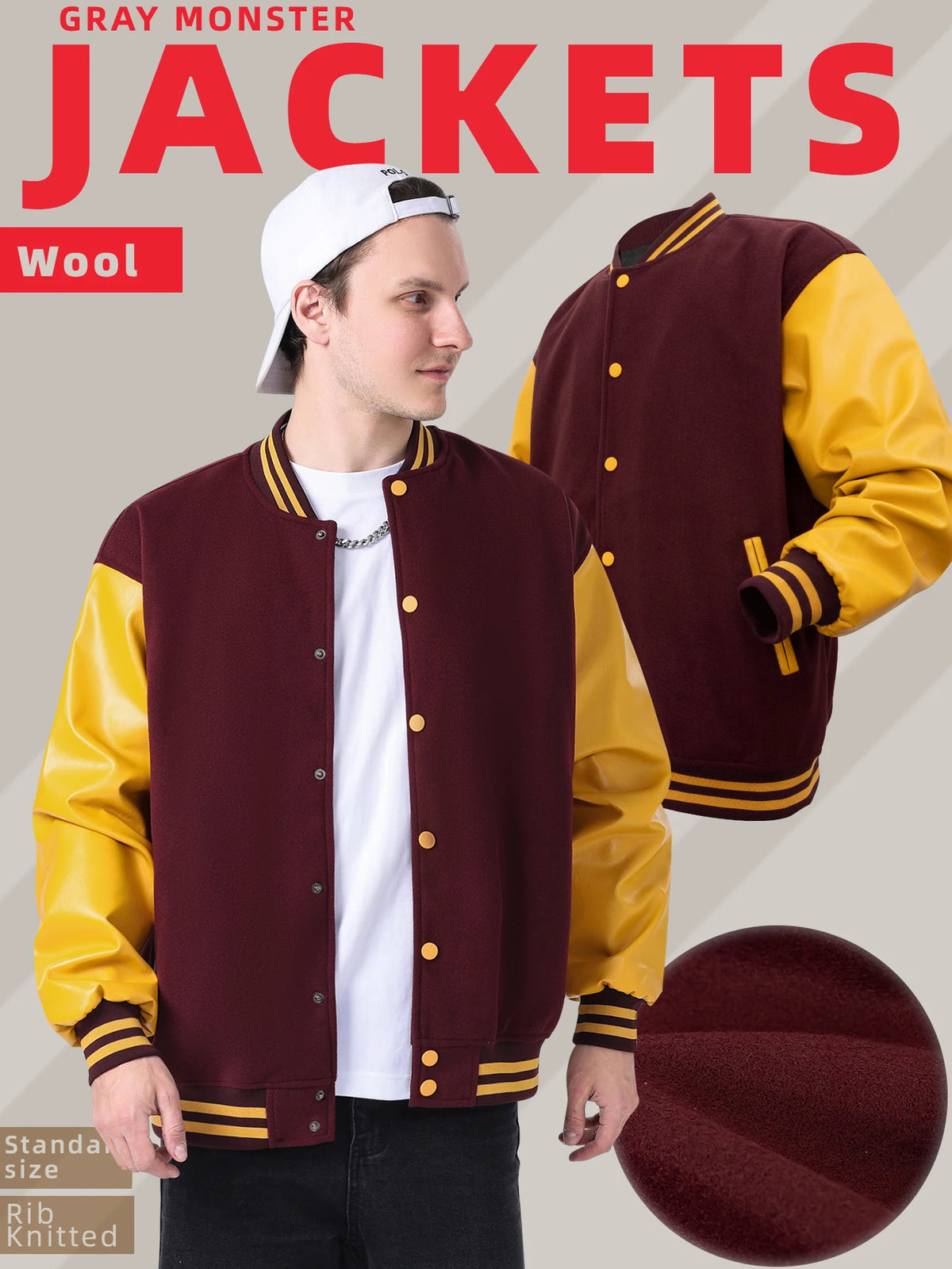 Mens Classic Varsity Jacket Vintage Letterman Style Baseball Coat Multiple Colors Available Streetwear with Faux Leather Sleeves