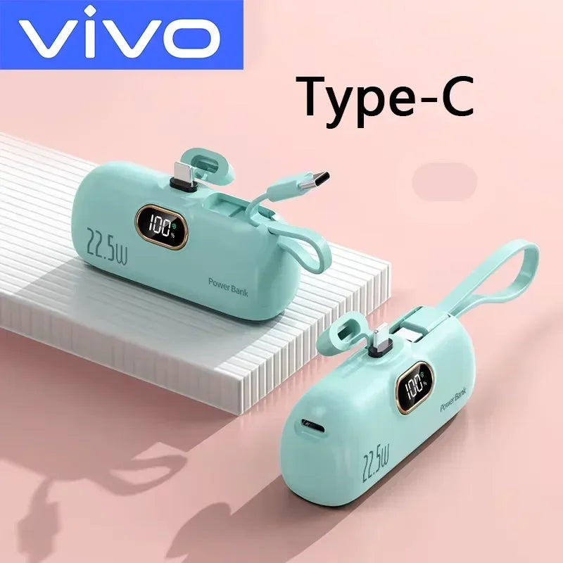 VIVO 500000mAh Mini Power Bank Fast Charging Portable Charger 22.5W Lighting Type-c for iPhone Huawei Emergency External Battery
