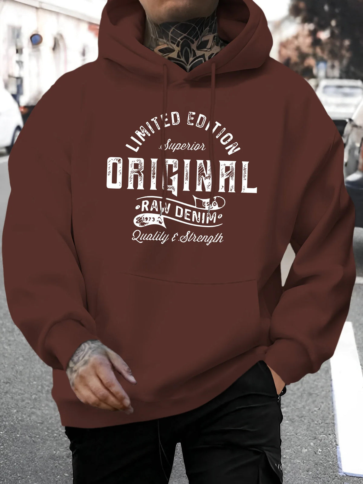 Men's Top Men's Long-Sleeved Round Neck Loose Plus Size Autumn and Winter Hooded Sweatshirt T-Shirt Top