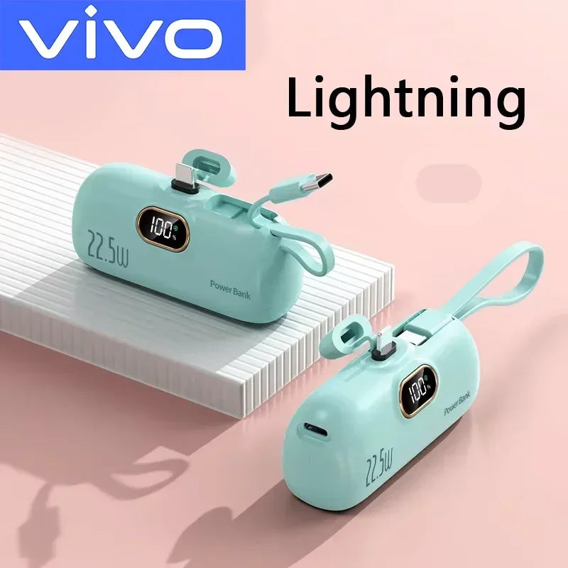 VIVO 500000mAh Mini Power Bank Fast Charging Portable Charger 22.5W Lighting Type-c for iPhone Huawei Emergency External Battery