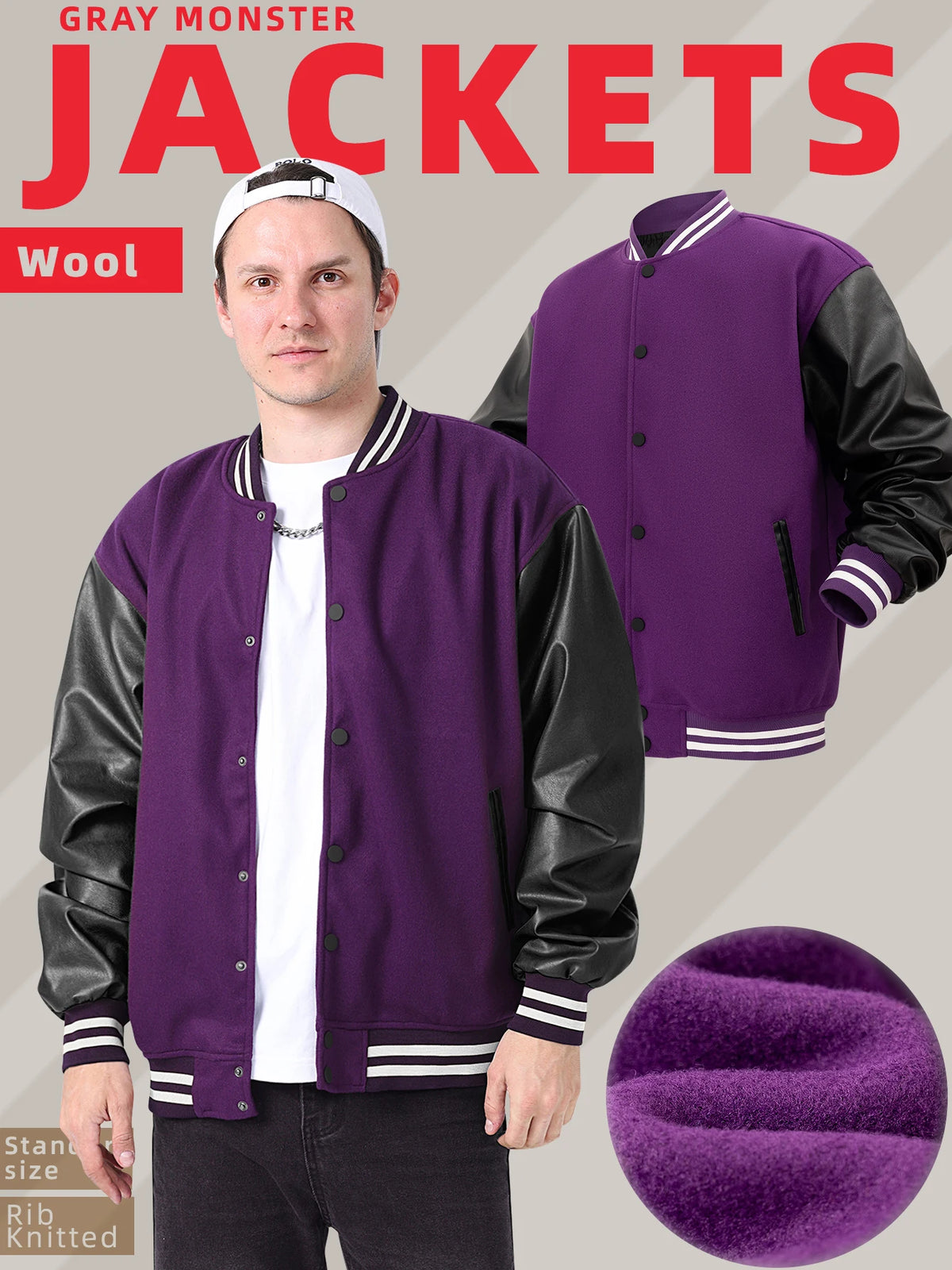 Mens Classic Varsity Jacket Vintage Letterman Style Baseball Coat Multiple Colors Available Streetwear with Faux Leather Sleeves