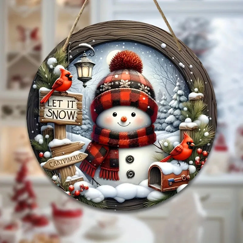 7.9" Christmas Wreath Centerpiece Decoration - Acrylic  Round Holiday Wall Door Hanging Ornament Snowman Christmas Home Decor