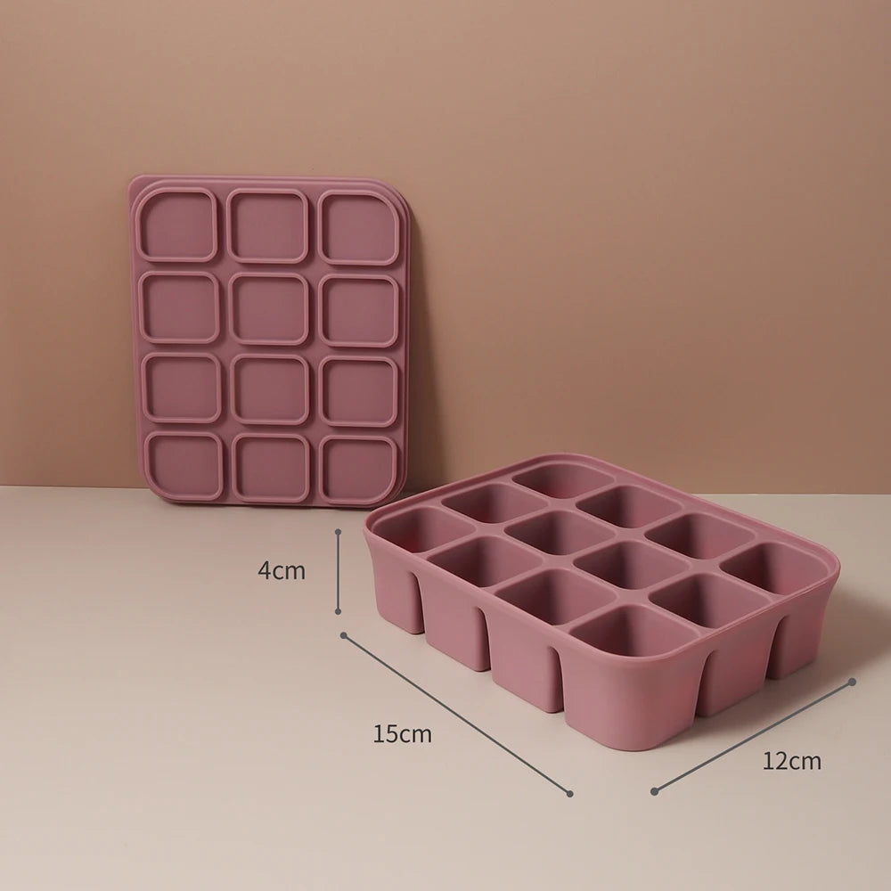 Baby Ice Cube Tray Silicone with Lids Flexible Ice Molds for Beverages,Baby Food Storage Mould, BPA-free