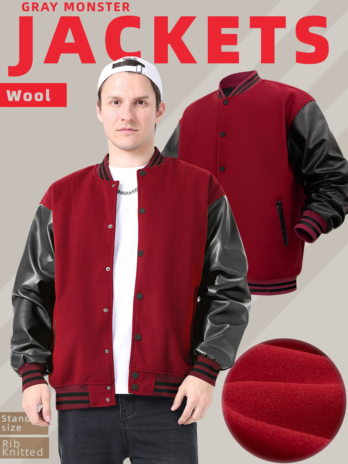 Mens Classic Varsity Jacket Vintage Letterman Style Baseball Coat Multiple Colors Available Streetwear with Faux Leather Sleeves