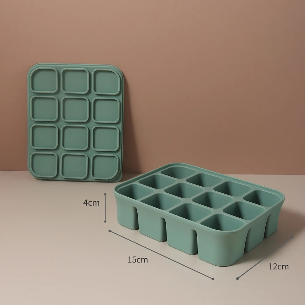 Baby Ice Cube Tray Silicone with Lids Flexible Ice Molds for Beverages,Baby Food Storage Mould, BPA-free