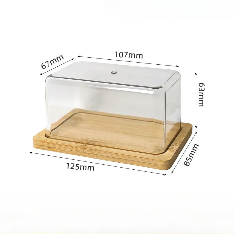 Nordic Countertop Bamboo Butter Dish Plate with Transparent Acrylic Lid Kitchen Storage Butter Container Box Butter Tableware