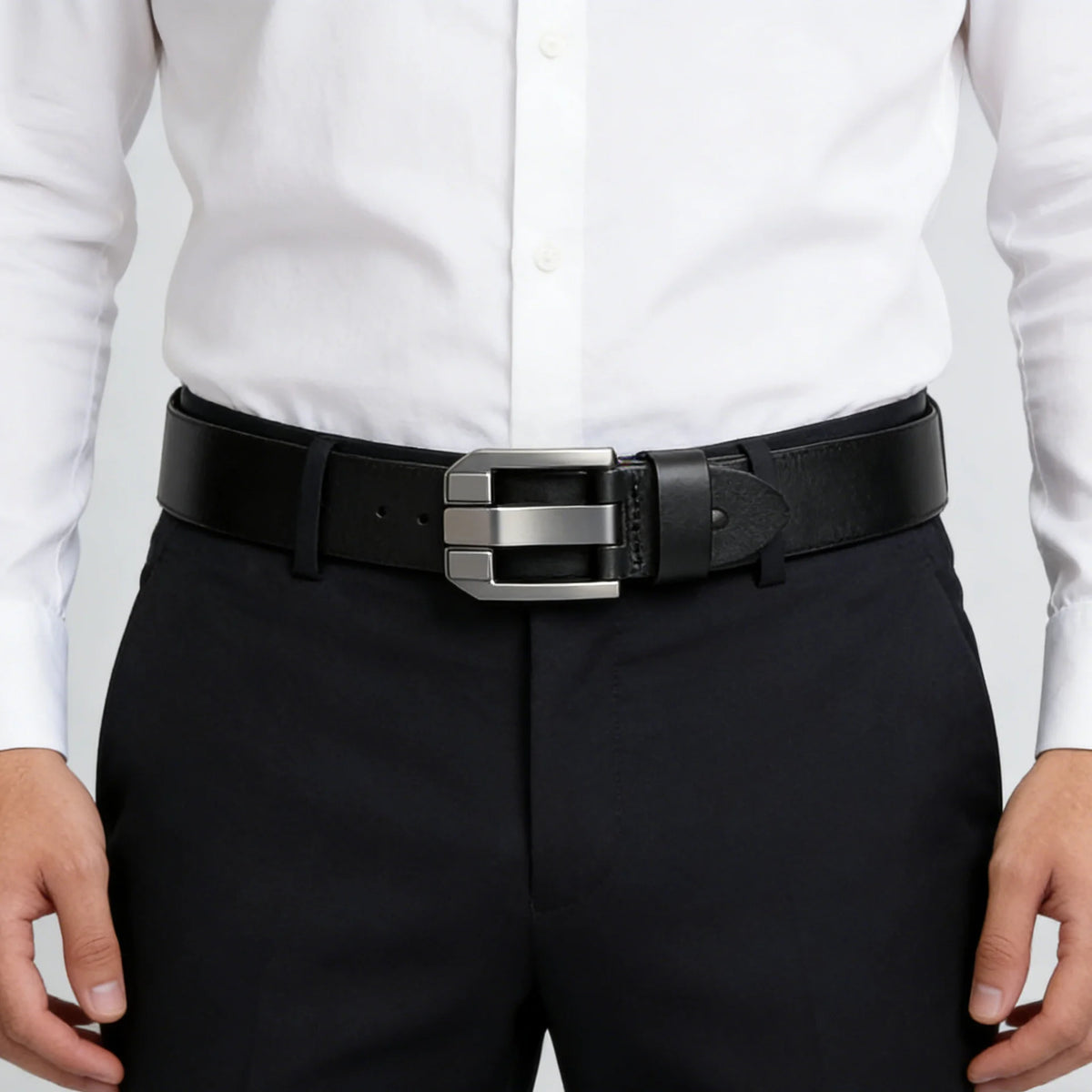 New Classic Luxury Vintage Men's Leather Belt - Black PU Material with Square Alloy Buckle - Perfect for Casual or Business Wear